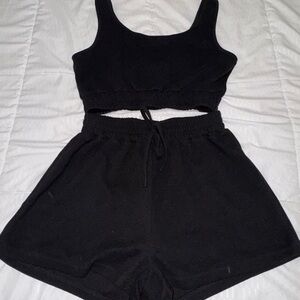 Black Crop Top and Shorts Set